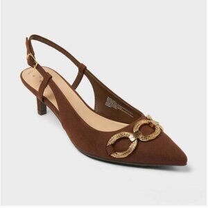 A New Day Tabitha Oversized Chain Sling Back Heels in Chocolate Brown - NWT